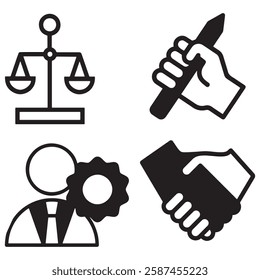 professional fair use icon vector. Features symbols like balance scales, legal documents, copyright symbols, and permissions