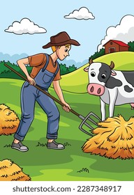 Professional Farmer Colored Cartoon Illustration