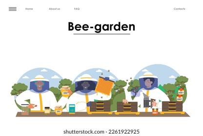 Professional farmer work on bee garden vector landing page