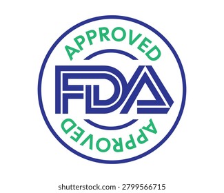 Professional FDA Approved circular badge featuring a modern certification seal design with regulatory compliance branding and official approval elements. Ideal for pharmaceutical packaging, medical devices, healthcare products, food manufacturing labels, quality assurance materials, compliance documentation, and certification graphics.