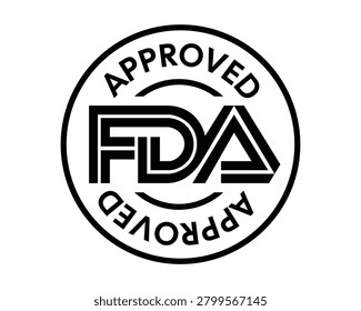 Professional FDA Approved circular badge featuring a clean black and white certification seal design with regulatory compliance branding and official approval elements. Ideal for pharmaceutical packaging, medical devices, healthcare products, food manufacturing labels, quality assurance materials, compliance documentation, and certification graphics.