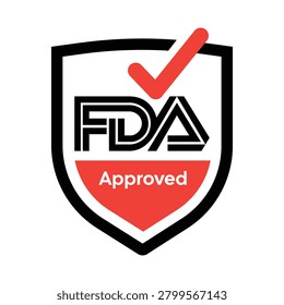 Professional FDA Approved shield badge featuring a bold verification check mark and official approval certification design. Perfect for pharmaceutical packaging, medical devices, healthcare products, supplement labels, regulatory compliance materials, quality assurance graphics, and trust-building branding applications.