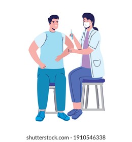 Professional Female Doctor Vaccinating Patient Vector Illustration Design