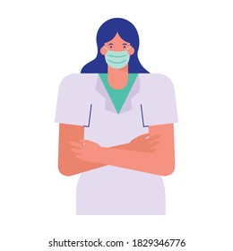 professional female surgeon wearing medical mask vector illustration design