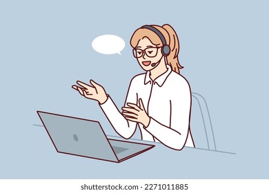 Professional female technical support agent use laptop and headset to consult users. Girl call center operator consult clients and potential buyers who applied via telephony to order services 