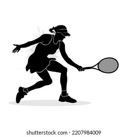 Professional female tennis player. Silhouette vector illustration