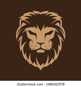A professional and fierce vector logo featuring a stylized head of a lion with a thick mane. The design uses bold lines and a warm brown color palette to represent courage, strength, and authority. This noble animal mascot is perfect for security firms, investment companies, sports clubs, premium barbershops, luxury apparel, and any brand seeking a powerful "king of the jungle" visual identity.