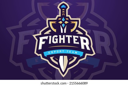 Professional Fighter Esports Logo Template with Sword for Game Team or Gaming Tournament