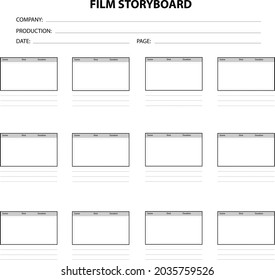 Professional film storyboard on white background. Scenario for media production. Film storyboard template sign. flat style.