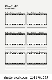 Professional film storyboard template with 16:9 frames. Perfect for Filmmakers, Designers, Animators. Movie storyboard layout, ideal for scene planning. A4 size template for filmmakers and designers