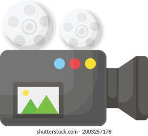 Professional filmmaking Camera with Display and Reel Concept Vector Icon Design, Video blogger Symbol, photographer or videography equipment Sign, Filmography and Cinematography Stock illustration