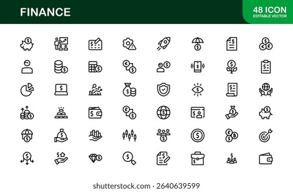 Professional Finance Icon Set with Modern Vector Illustrations for Business, Banking, Accounting, Investment, and Money Management