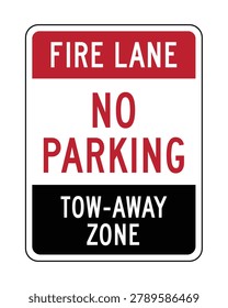 Professional fire lane no parking sign featuring a tow-away zone warning and emergency access restriction message. Ideal for commercial properties, apartment complexes, schools, hospitals, warehouses, retail centers, parking facilities, and fire safety compliance programs requiring clear vehicle parking regulations.