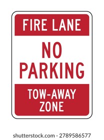 Professional fire lane no parking sign featuring tow-away zone enforcement and emergency vehicle access requirements. Ideal for commercial properties, apartment complexes, schools, hospitals, warehouses, retail centers, public facilities, and fire safety compliance programs requiring clear parking restrictions.