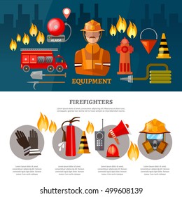 Professional firefighters banners equipment fireman  firefighters elements 
fire control vector illustration 