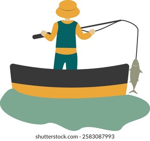 Professional Fisherman Character on White Background. Vector Illustration in Flat Style.