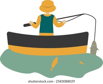 Professional Fisherman Character on White Background. Vector Illustration in Flat Style.