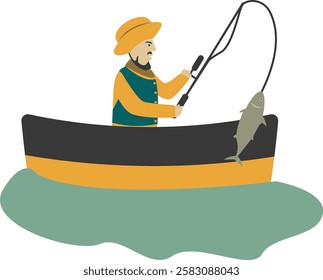 Professional Fisherman Character on White Background. Vector Illustration in Flat Style.