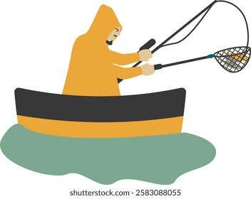 Professional Fisherman Character on White Background. Vector Illustration in Flat Style.