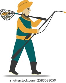 Professional Fisherman Character on White Background. Vector Illustration in Flat Style.