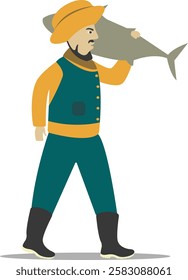 Professional Fisherman Character on White Background. Vector Illustration in Flat Style.