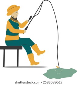 Professional Fisherman Character on White Background. Vector Illustration in Flat Style.