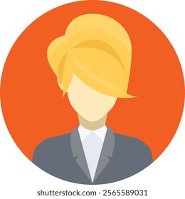 Professional flat avatar of a blonde woman in a suit on an orange background. Ideal for business profiles, corporate branding, and professional networking