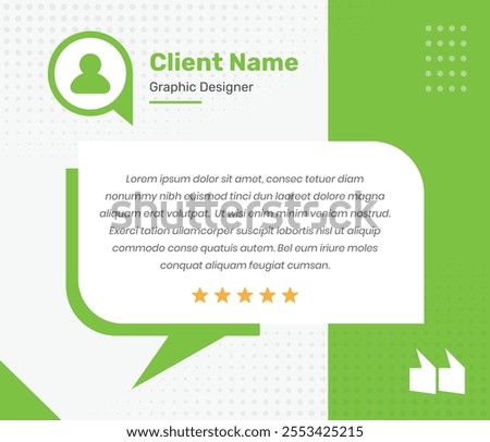 Professional flat color testimonial and client feedback template design for social media post