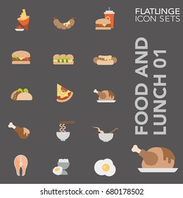 Professional flat colorful icons of food, meal and lunch. Flatlinge are the best pictogram pack unique design for all dimensions and devices. Vector graphic logo symbol and website content