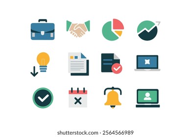 Professional Flat Design Business Icons, Modern Business Icon Set, Editable Icon Pack for Corporate Use, Scalable Vector Icons in Modern Color Palette"