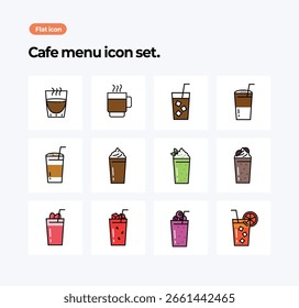 Ein professionelles Flachsymbol mit einem süßen Café-Menükonzept. Vektorgrafik.