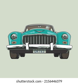 Vintage Car in der Lage, die Vorderseite der Teal-Farbgrafik zu zeigen. die für Poster, T-Shirt-Grafik, Design-Elemente oder andere Zwecke geeignet sind.