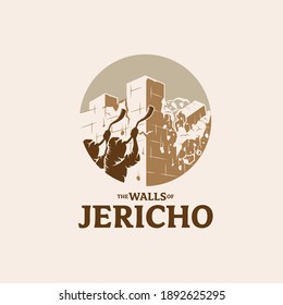 Las paredes de Jericó caen abajo símbolo de ilustración vector
estilo vintage