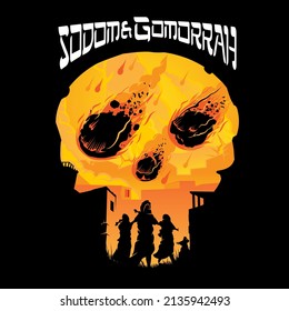 de evento bíblico Sodoma y Gomorrah ilustración de forma de cráneo en formato vectorial