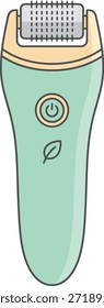 Ilustração vetor plana profissional de um depilador elétrico moderno para a remoção de cabelo. Perfeito para marca de salão de beleza, infográficos skincare e ícones de cuidados pessoais.
