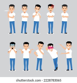 Männer verschiedene Ausdruck Teil 1 Vektorflache Illustration für Design-Element wie Animation, Broschüre, YouTube-Videos oder andere Zwecke.