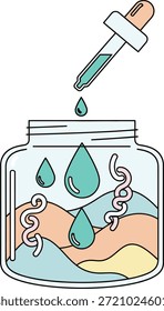 Professional flat vector illustration of a skincare serum dropper bottle with DNA helix elements, symbolizing scientific cosmetic research, molecular beauty innovation, collagen care, and advanced dermatology skincare branding. Ideal for cosmetic packaging design, medical spa marketing, biotechnology wellness visuals, and skincare product promotion.
