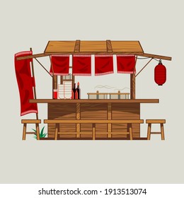 ilustración vectorial de Ramen Stall de madera tradicional para elemento de diseño
