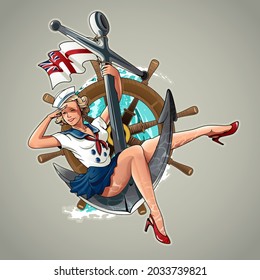 Sailorette pinchando la ilustración vectorial de arte vintage de chica.
todas las capas están desbloqueadas, incluido el uniforme. todas las capas son editables debido a la flexibilidad del formato vectorial.