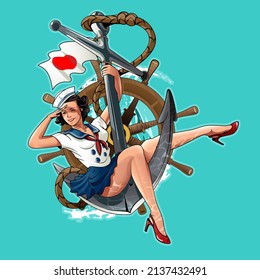 Las capas de estilo retro de Sailor Girl japonesas están desbloqueadas incluyendo el uniforme. todas las capas son editables debido a la flexibilidad del formato vectorial.