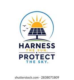 Professional flat vector logo featuring a radiant sun, solar photovoltaic panel, protective blue sky arc, green landscape, and flying birds. The design symbolizes renewable solar energy, clean power, environmental protection, sustainability, and a greener future. Ideal for solar energy companies, renewable power businesses, eco-friendly brands, environmental campaigns, sustainability projects, clean technology, corporate identity, and promotional materials.

#SolarEnergy #RenewableEnergy #SolarPower #CleanEnergy #GreenEnergy #Sustainability #Environment #EcoFriendly #SolarPanel #CleanPower #EnvironmentalProtection #SustainableFuture #EcoLogo
