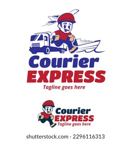 Mascota Express de Courier. ilustración de dibujos animados. adecuado para la identidad de Courier y las compañías de carga.