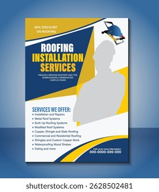 Professional flyer design template for roofing installation services. Fully editable, high-resolution layout perfect for promoting construction, roofing, or home improvement businesses.