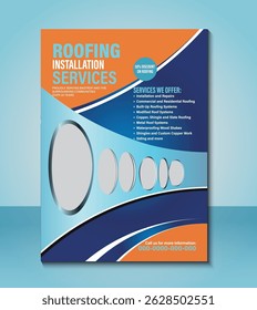Professional flyer design template for roofing installation services. Fully editable, high-resolution layout perfect for promoting construction, roofing, or home improvement businesses.