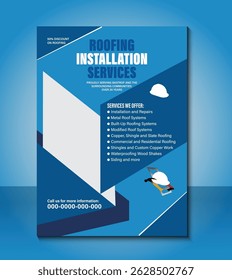 Professional flyer design template for roofing installation services. Fully editable, high-resolution layout perfect for promoting construction, roofing, or home improvement businesses.