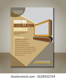 Professional flyer design template for roofing installation services. Fully editable, high-resolution layout perfect for promoting construction, roofing, or home improvement businesses.