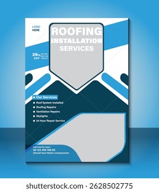 Professional flyer design template for roofing installation services. Fully editable, high-resolution layout perfect for promoting construction, roofing, or home improvement businesses.