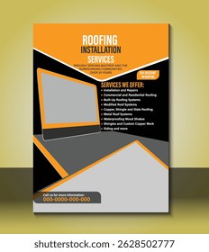 Professional flyer design template for roofing installation services. Fully editable, high-resolution layout perfect for promoting construction, roofing, or home improvement businesses.