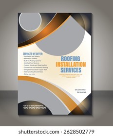 Professional flyer design template for roofing installation services. Fully editable, high-resolution layout perfect for promoting construction, roofing, or home improvement businesses.