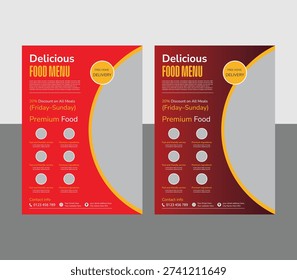 professional food menu template design and a4 size reastaurant flyer layout.
